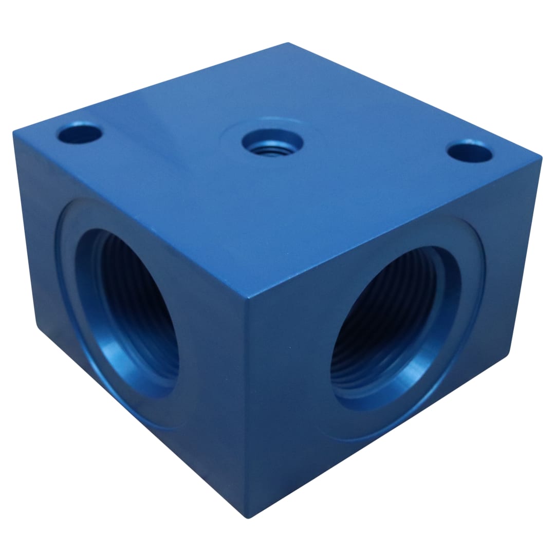 Wastebuilt® Replacement for McNeilus Block, Tee, Hydraulic, Aluminum (Blue)