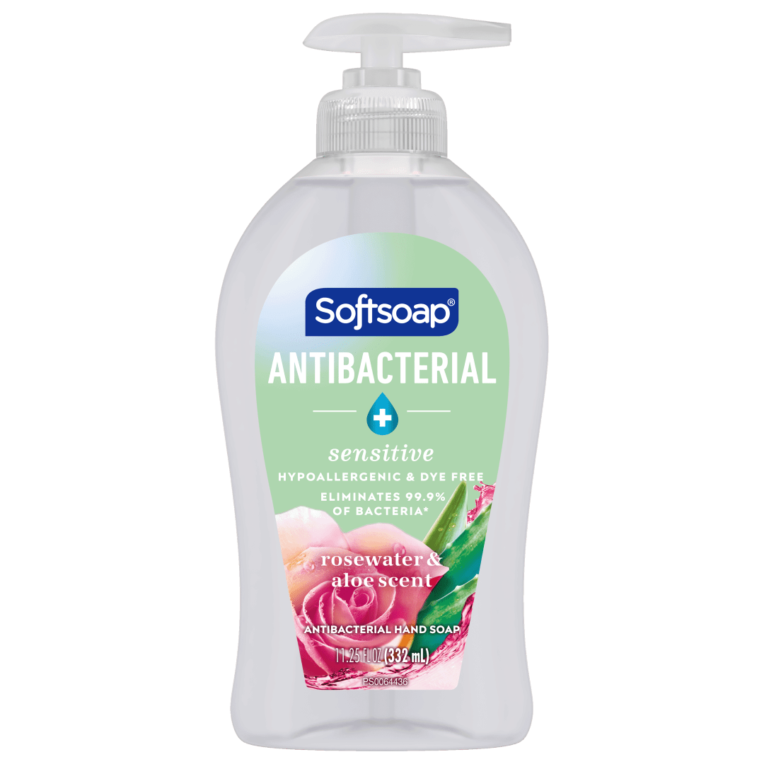 Softsoap Antibacterial Sensitive Liquid Hand Soap, Hypoallergenic Hand Soap, Rosewater and Aloe Scent, 11.25 oz Bottle