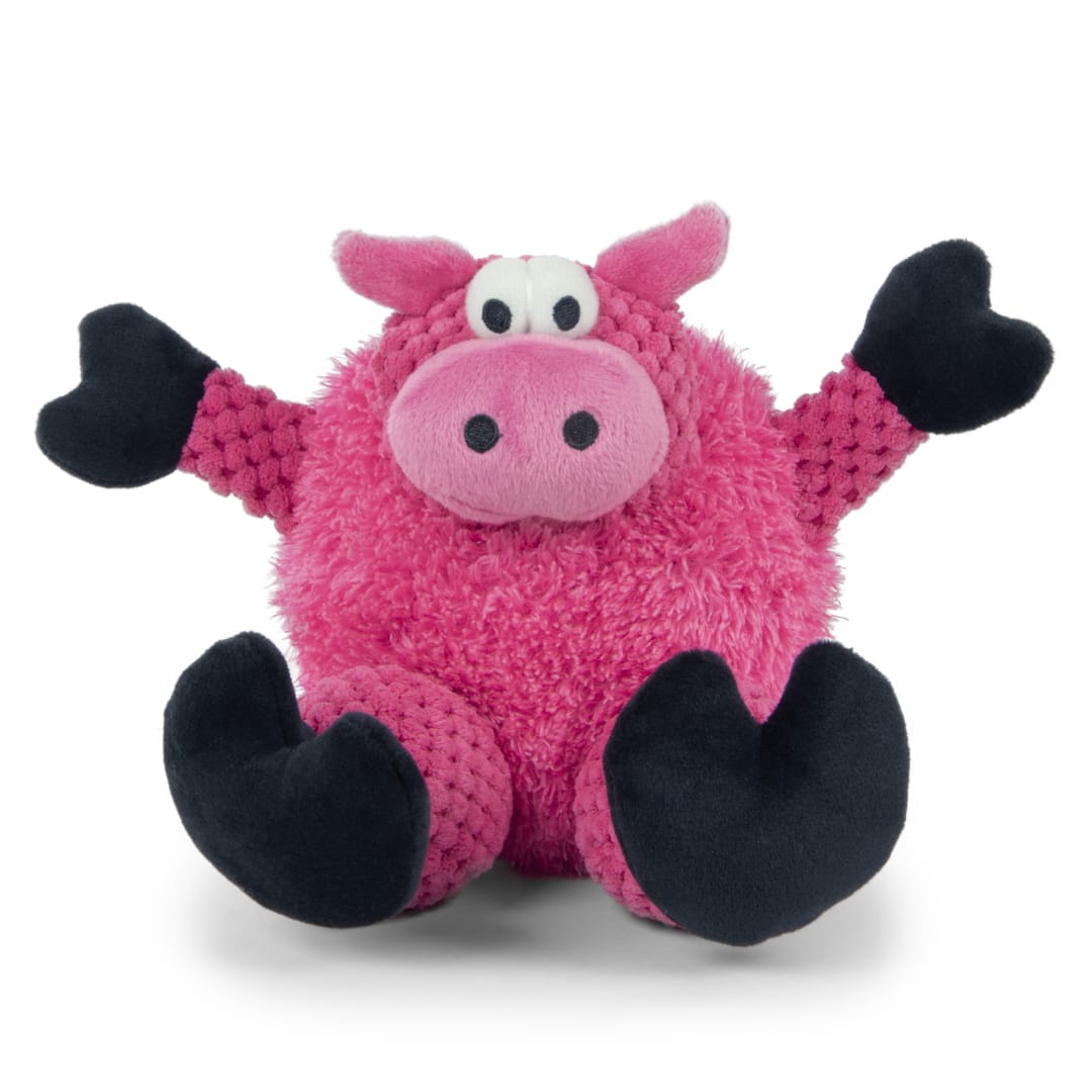 goDog Checkers Sitting Pig Squeaky Plush Dog Toy With Chew Guard Technology, Small