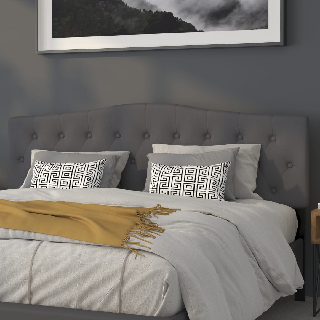Cambridge Tufted Upholstered King Size Headboard in Dark Gray Fabric