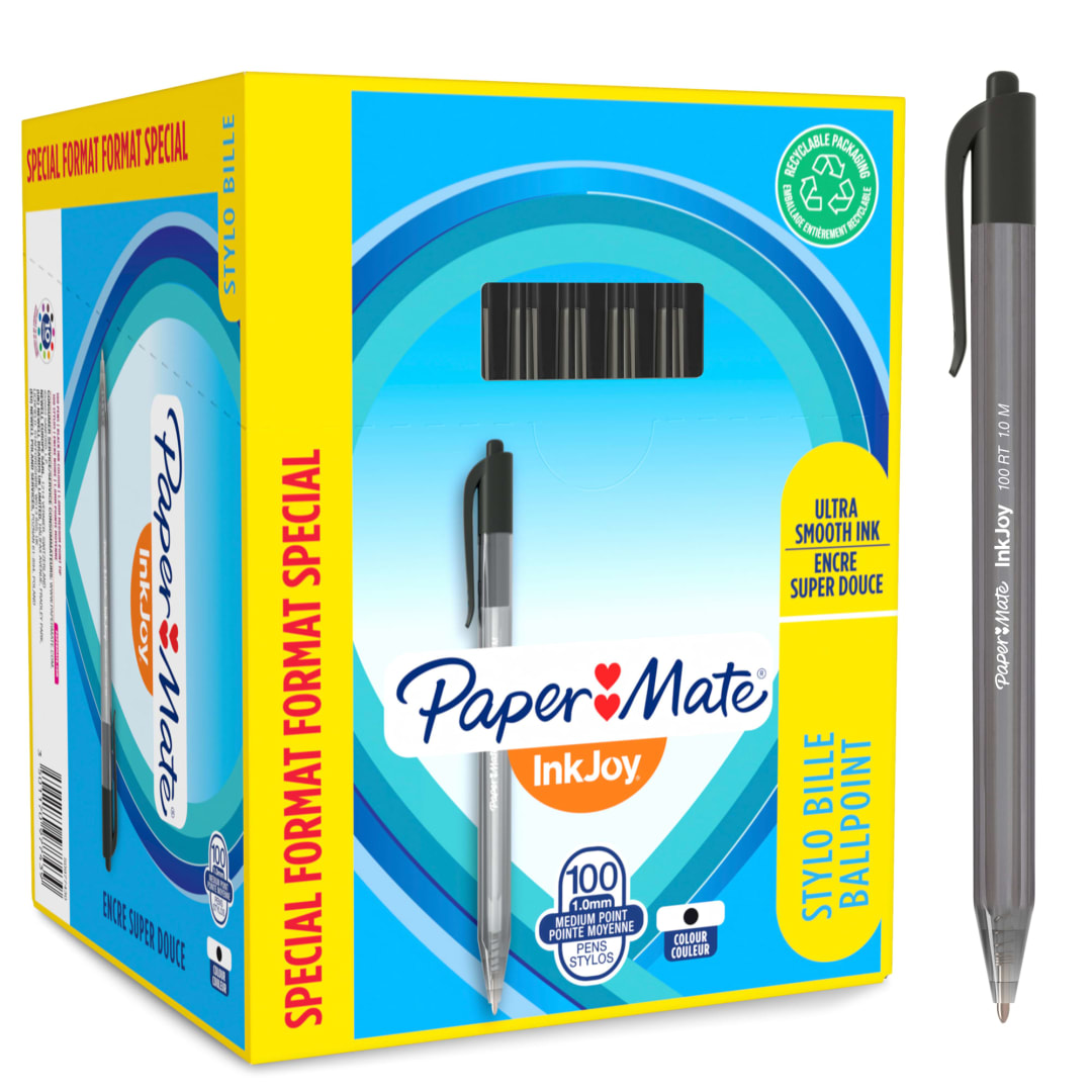 Paper Mate® InkJoy® 100RT Retractable Ballpoint Pens | Medium Point (1.0mm) | Black | 100 Count