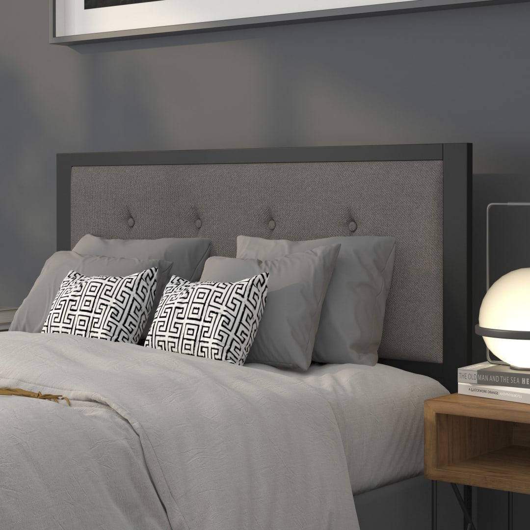 Bristol Metal Tufted Upholstered Full Size Headboard in Dark Gray Fabric