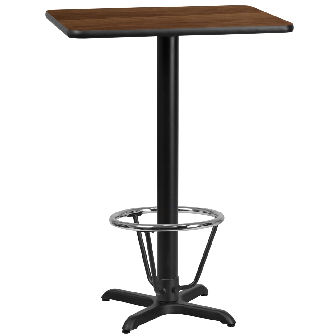 Stiles 24'' x 30'' Rectangular Walnut Laminate Table Top with 22'' x 22'' Bar Height Table Base and Foot Ring