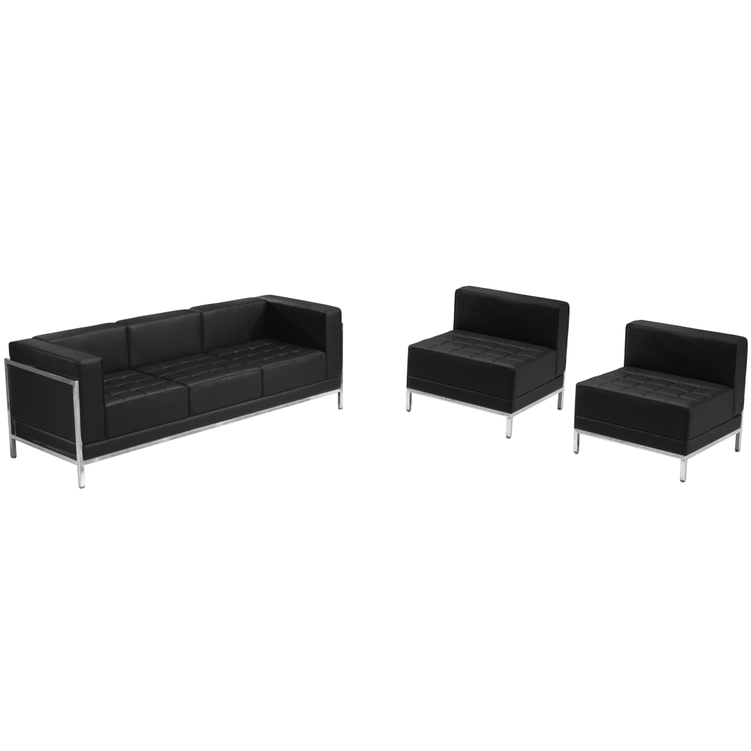 HERCULES Imagination Series Black LeatherSoft Sofa &amp; Chair Set with Ganging Clips