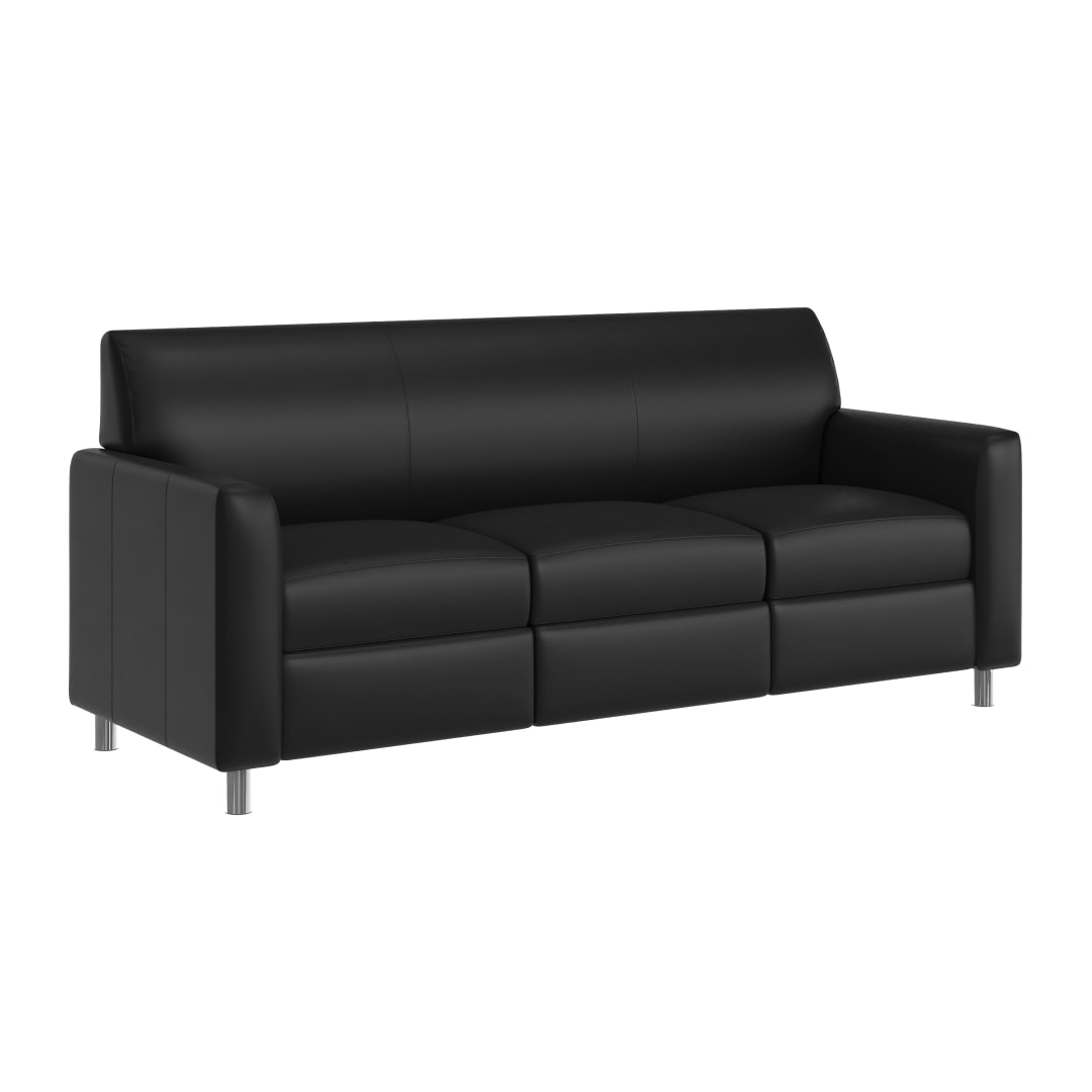 Agent Black LeatherSoft Reception Sofa with Left and Right Side Charging Banks, Includes 2 Outlets, 2USB Ports, 1 USB-C Port, Chrome Legs