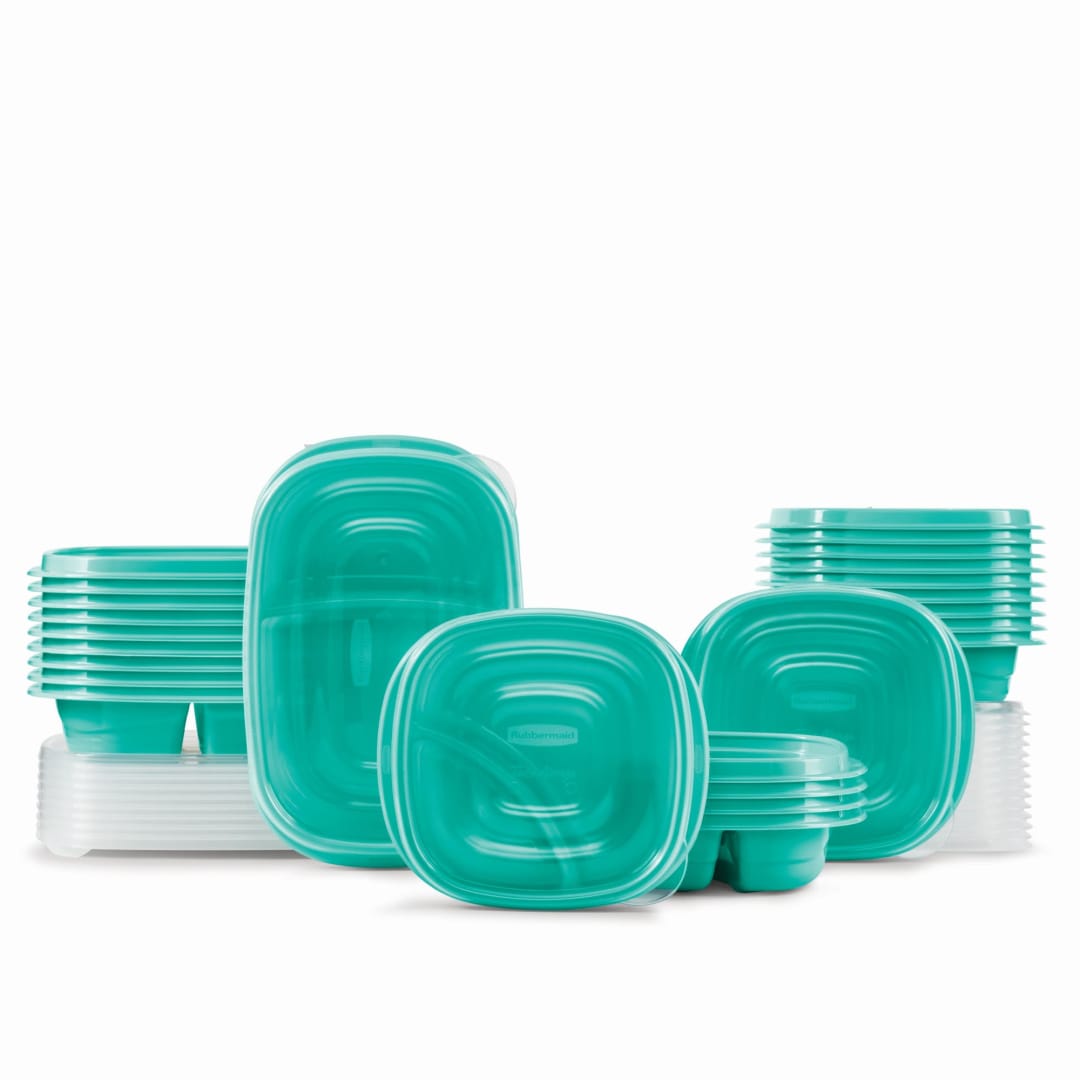 Rubbermaid® TakeAlongs® On the Go Food Storage and Meal Prep Containers, Set of 25 (50 Pieces Total), Teal Splash