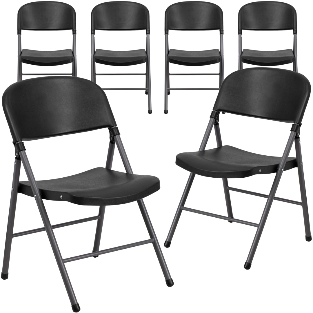 6 Pack HERCULES Series 330 lb. Capacity Black Plastic Folding Chair with Charcoal Frame
