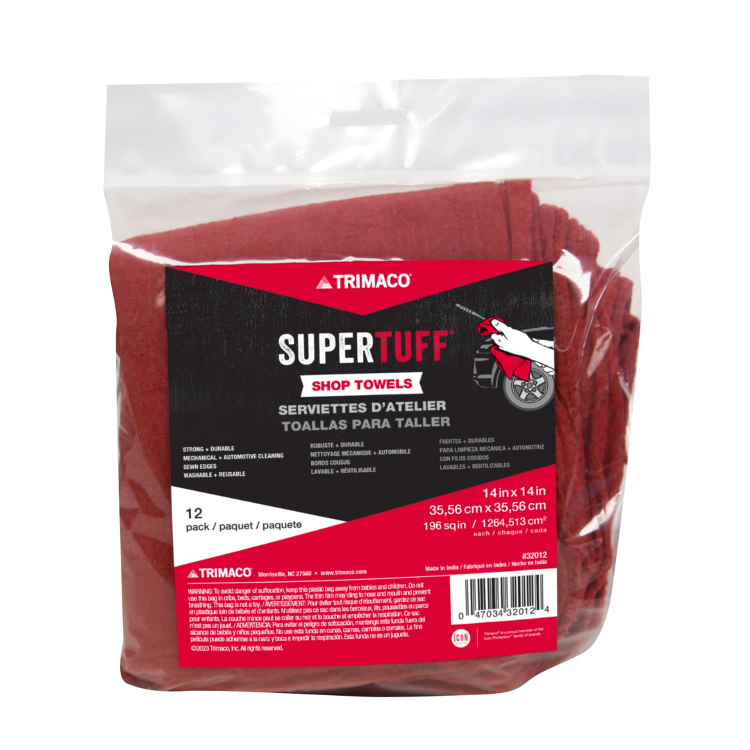 SuperTuff® Shop Towels, Red, 14"x14", 12pk bag