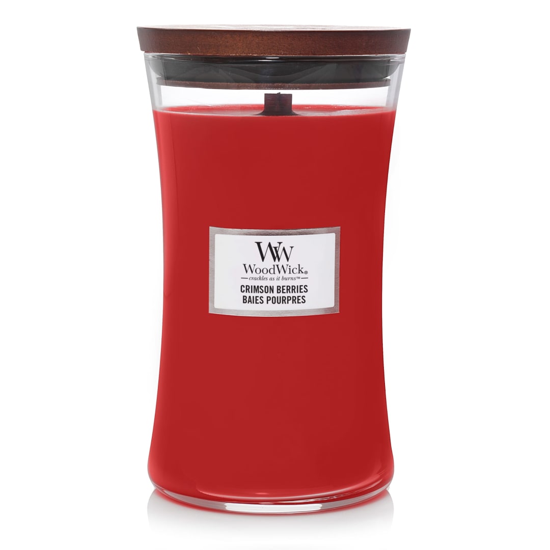 WoodWick® Large Hourglass Scented Candle | Crimson Berries | with Crackling Wick | Burn Time: up to 130 Hours