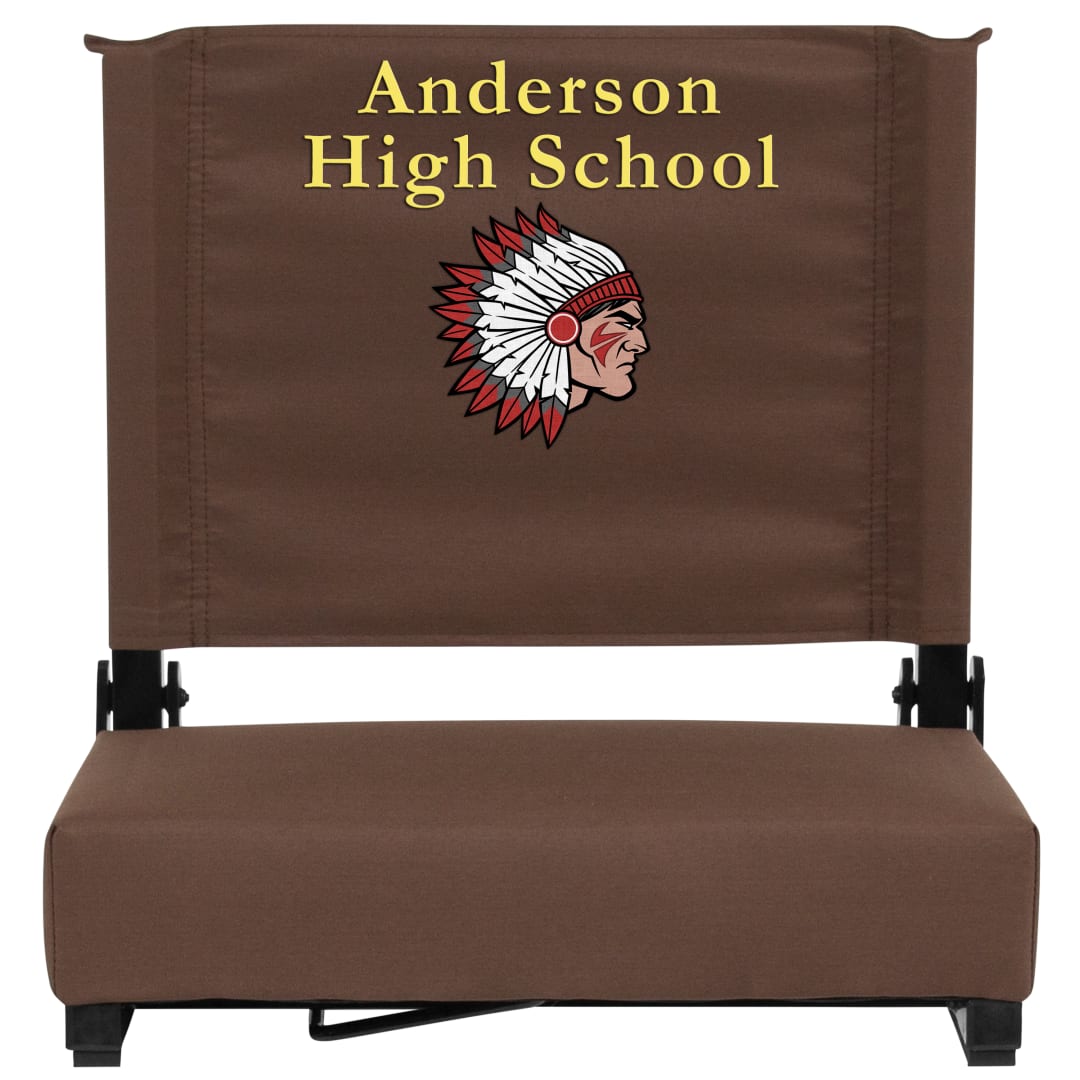 Grandstand Personalized 500 lb Capacity Padded Stadium Chair, Folding Seat with Handle, Lightweight &amp; Durable, Dark Brown