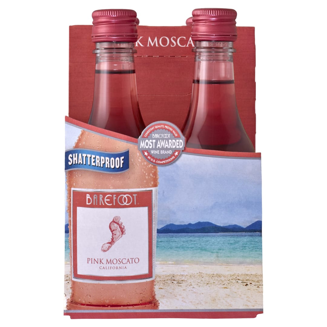 Barefoot Cellars Pink Moscato Wine 4 Single Serve 187ml Bottles