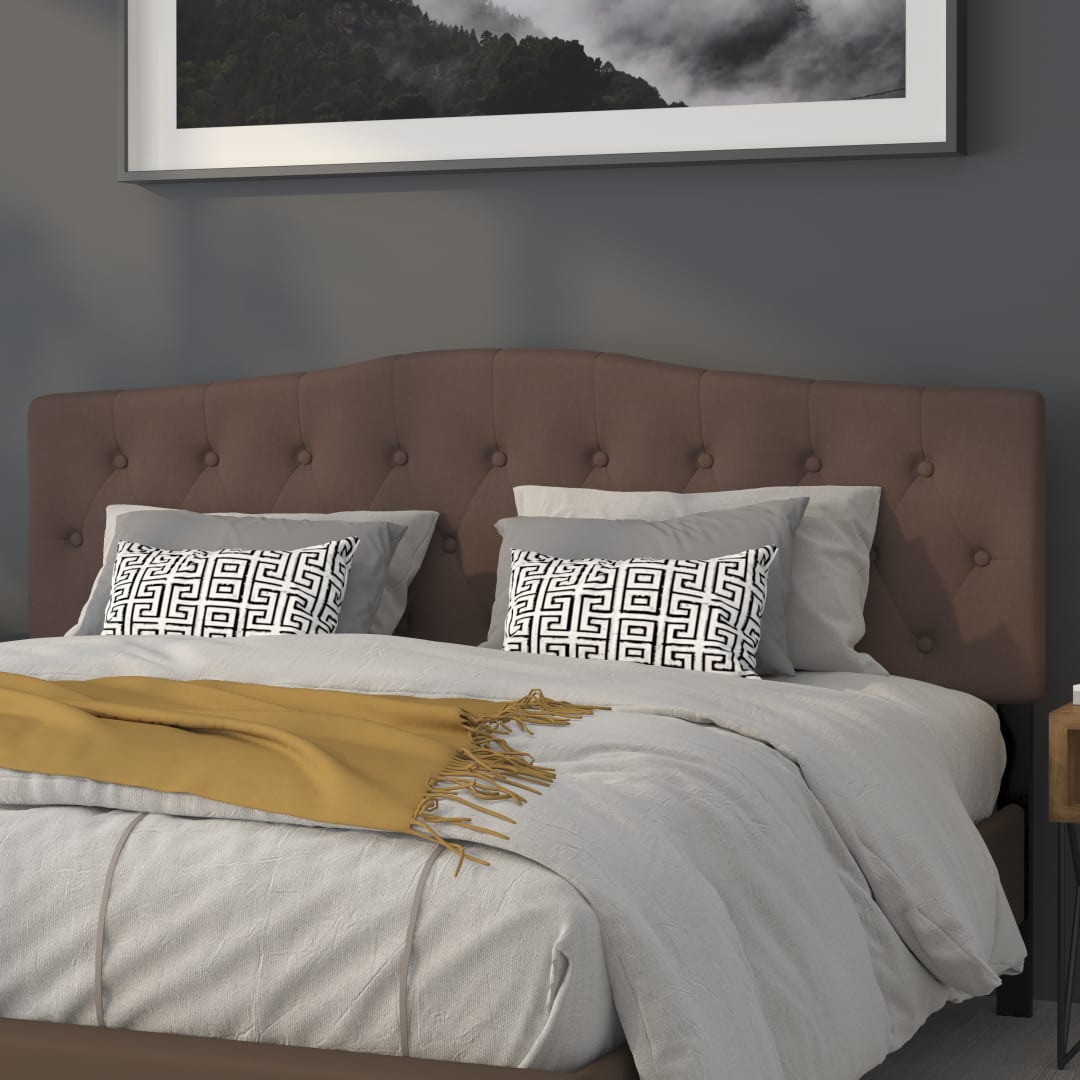 Cambridge Tufted Upholstered King Size Headboard in Camel Fabric