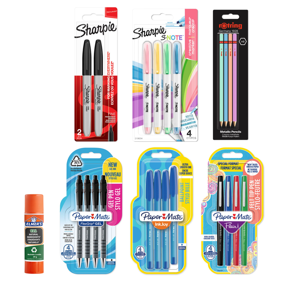 Paper Mate, Sharpie, rOtring y Elmer's Material de oficina | Bolígrafosbolígrafos de gelrotuladoresresaltadoreslápices HB y mas | Ideal para el colegio y la oficina | 23 Uds.