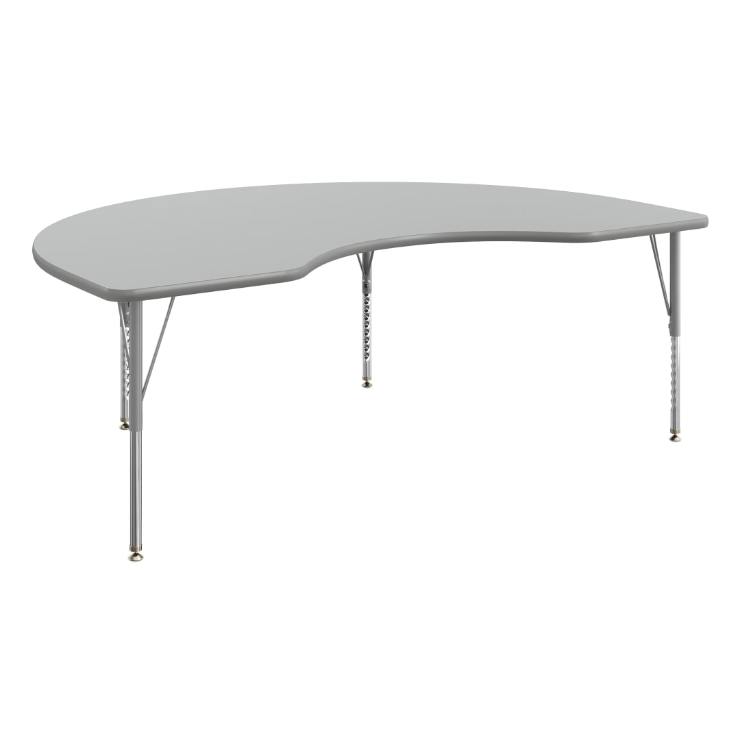 Wren 72" x 48" Kidney Adjustable Height Activity Table, Thermal Laminate Top, Short Legs, Gray