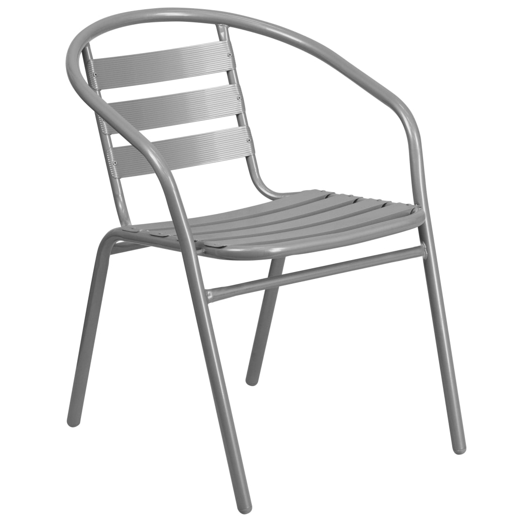 Lila Silver Metal Restaurant Stack Chair with Aluminum Slats