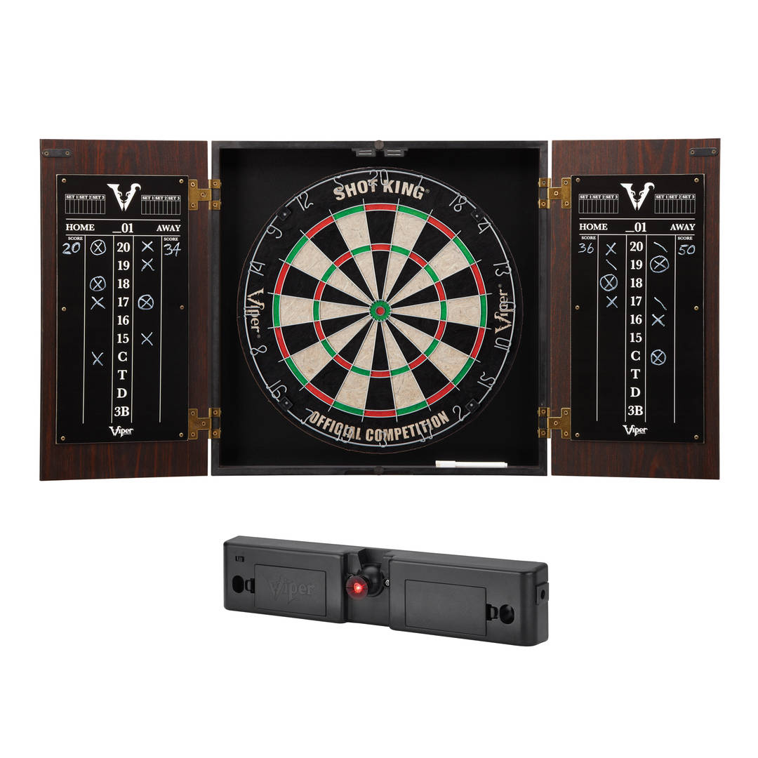 Viper Stadium Dartboard Cabinet with Shot King Sisal Dartboard Viper Light Throw/Toe Line Marker (Steel and Soft Tip Darts)