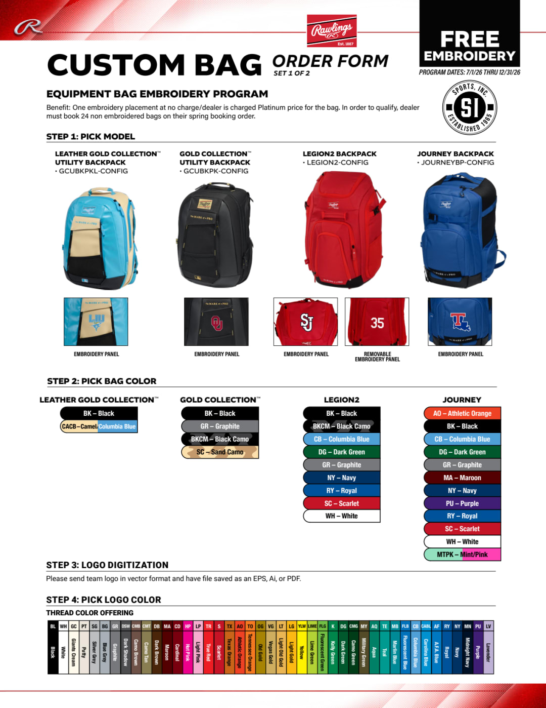 19. 2026 Sports Inc Rawlings Custom Bag Order Form