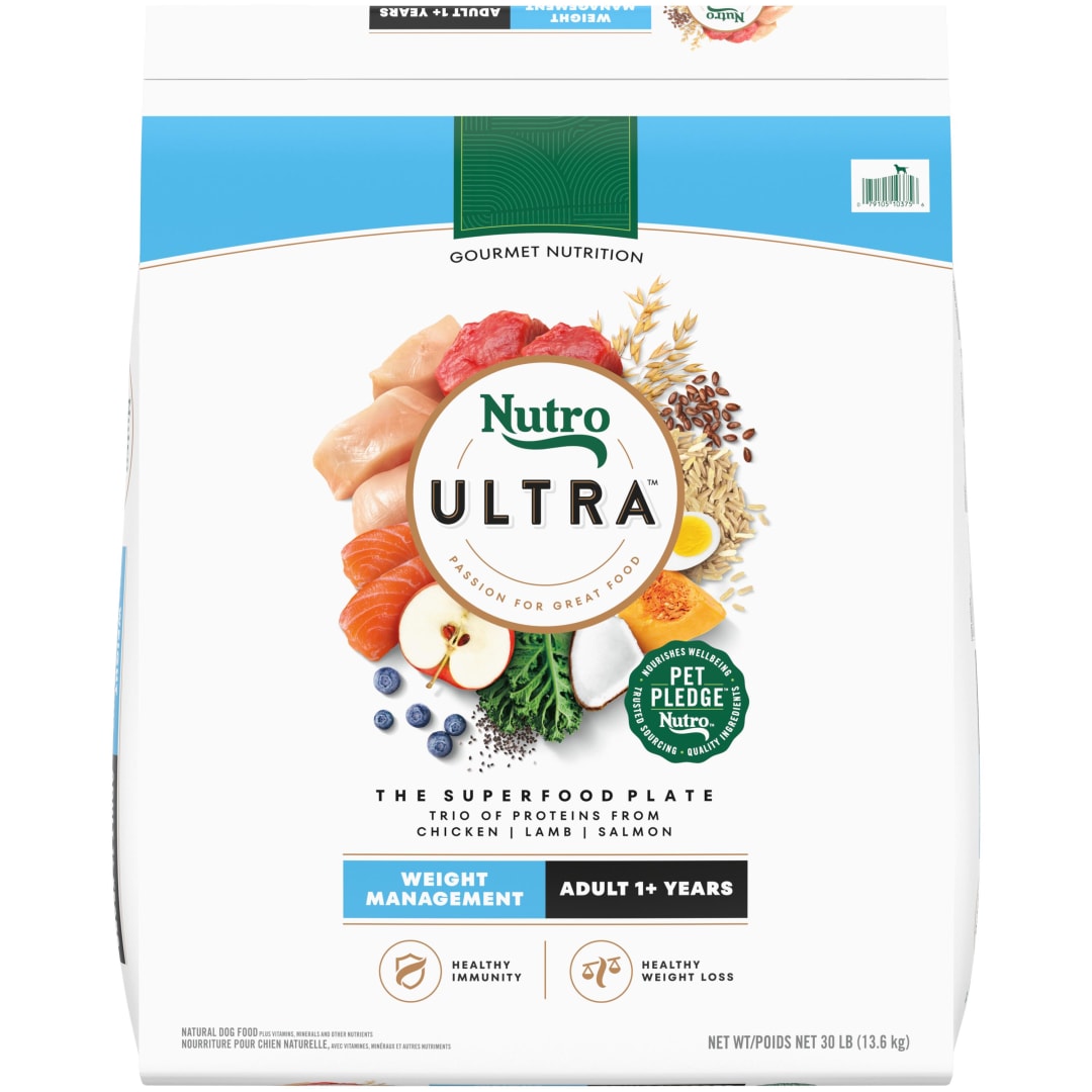 Nutro Ultra Adult Weight Management Dry Dog Food, Chicken, Lamb and Salmon Protein Trio, 30 lb Bag