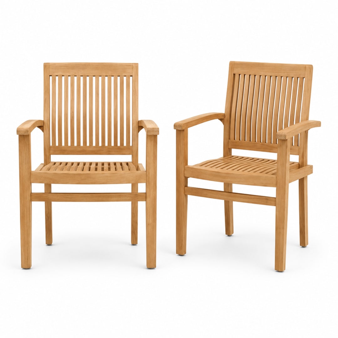 Teak Outdoor Patio Dining Armchair (Set of 2)