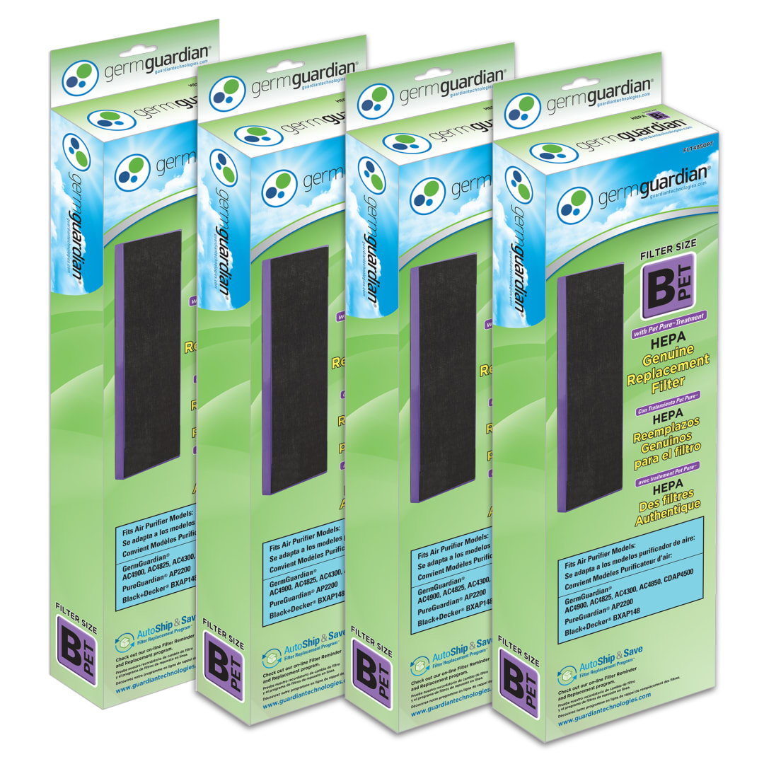 GermGuardian FLT4850PT HEPA with Pet Pure Treatment GENUINE Replacement Filter B for Air Purifiers 4-Pack