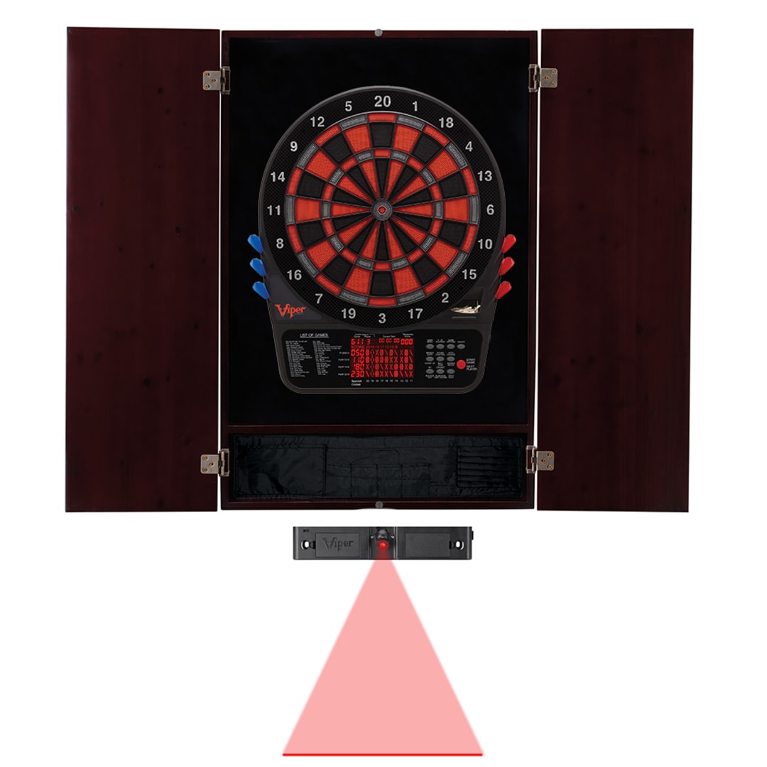 Viper Metropolitan Mahogany Soft Tip Dartboard Cabinet, Viper 800 Electronic Dartboard, and Throw Line Light