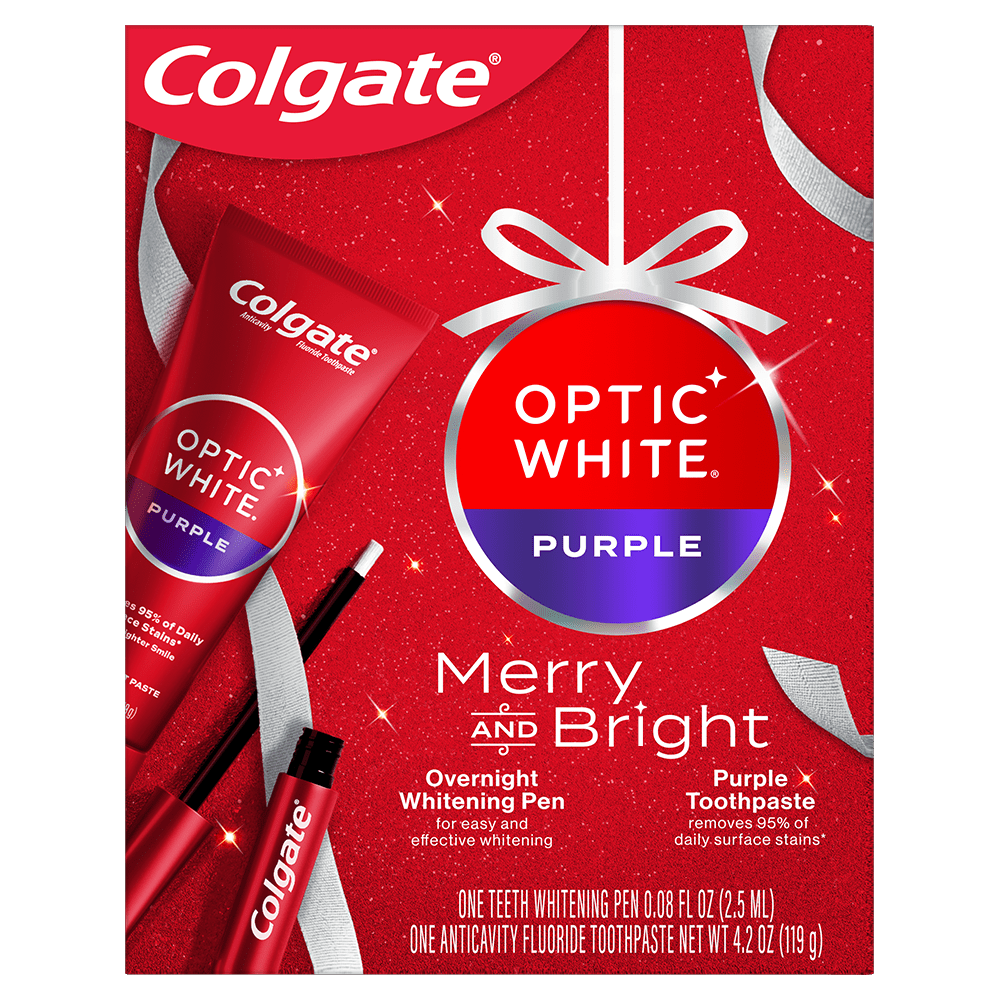 Colgate Optic White Overnight Teeth Whitening Pen and Purple Toothpaste Holiday Gift Set