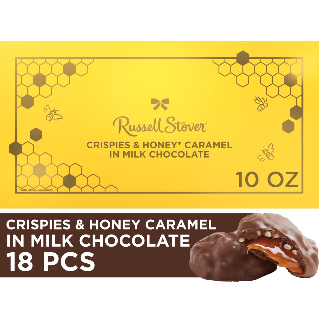 RUSSELL STOVER Milk Chocolate Crispies & Honey Caramel Candy Gift Box, 11 oz.