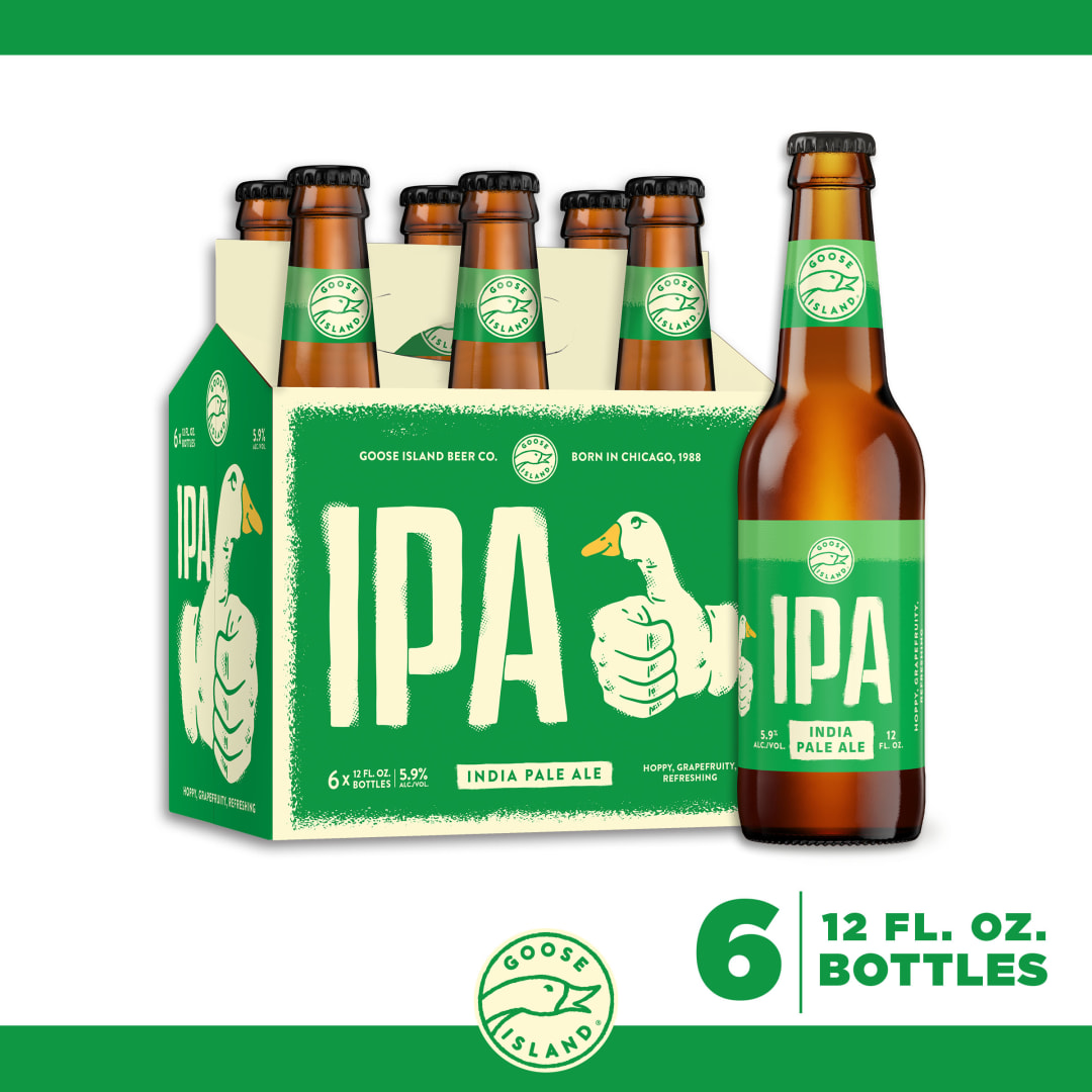Goose Island IPA 6x12 oz Glass Bottle Basket CARRIER - WRAP BASKET - Spec Update and Remove Spot UV