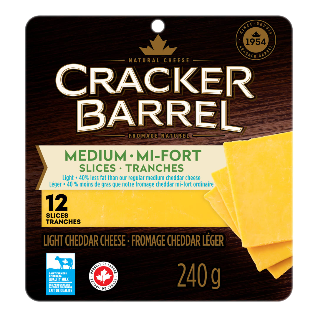 Cracker Barrel Light Medium Cheddar Cheese Slices, 240g