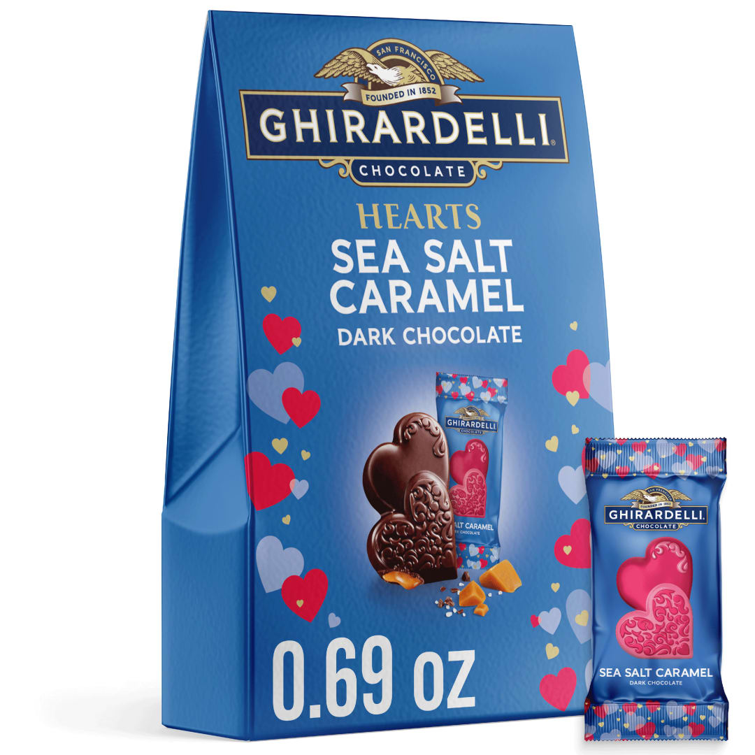 Ghirardelli Dark Chocolate Sea Salt Caramel Duet Hearts Gift, .69 Oz Bag