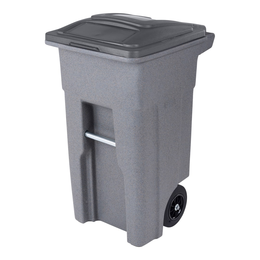 32 Gal. Graystone Trash Can with Quiet Wheels and Attached Gray Lid