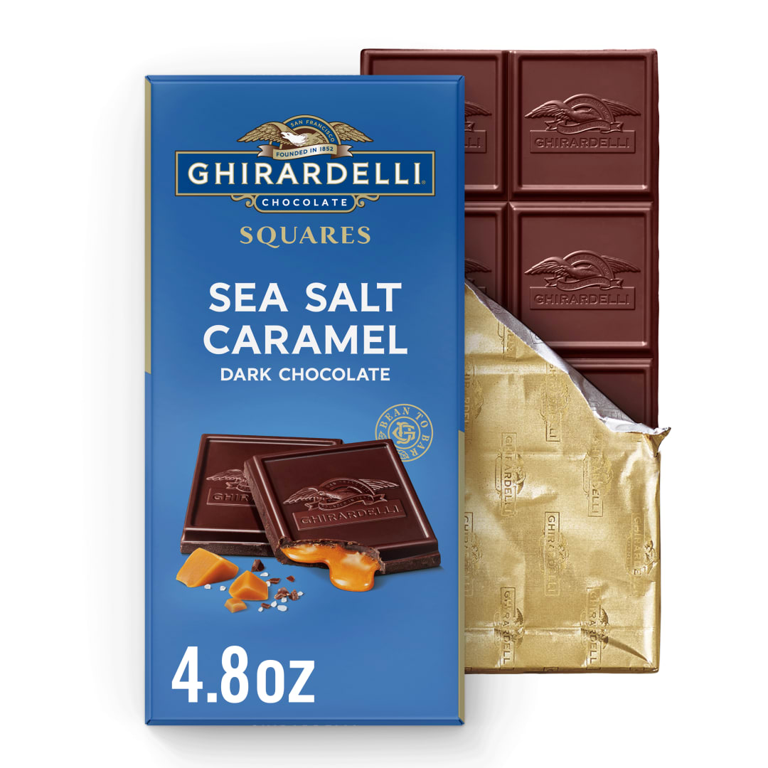 GHIRARDELLI Sea Salt Caramel Dark Chocolate Squares Bar, 4.8 oz Bar