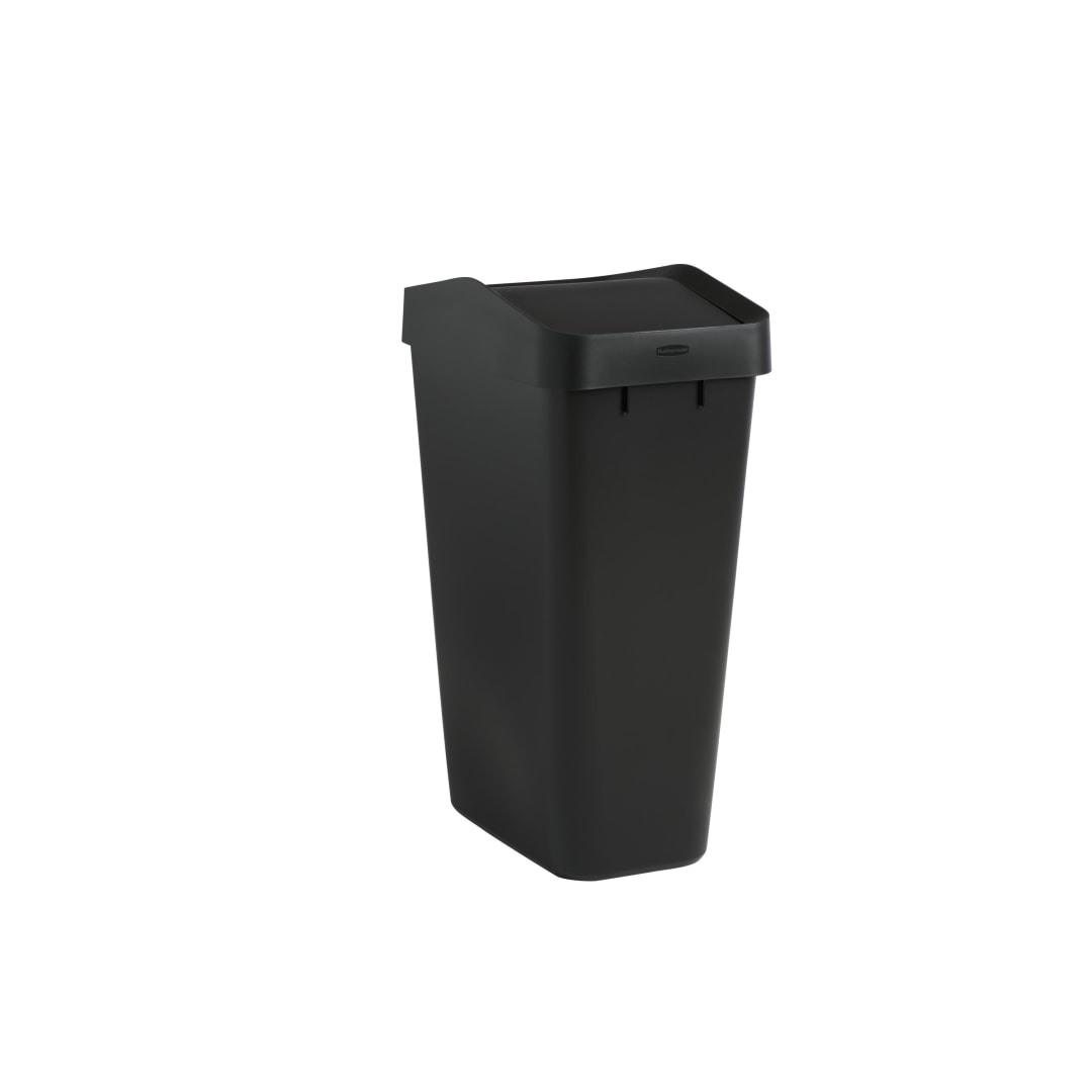 Rubbermaid Kitchen Trash Can, 12.2 Gallon, Plastic, Rectangular, Swing Lid, Garbage Bin, Black