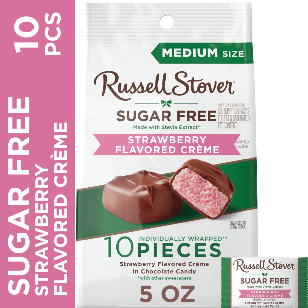 RUSSELL STOVER Sugar Free Strawberry Flavored Crème Chocolate Candy, 5 oz. bag