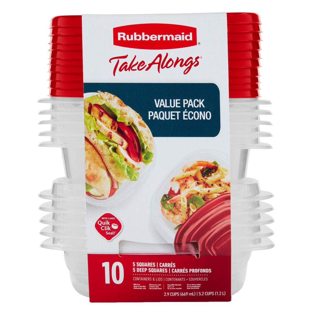 Rubbermaid TakeAlongs Square Food Storage Containers, Ruby Red, 20-Piece Set
