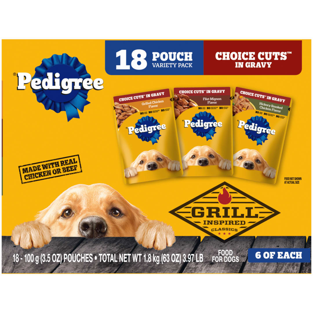PEDIGREE CHOICE CUTS in Gravy Grill Inspired Classics Adult Wet Dog Food Variety Pack, (18) 3.5 oz. Pouches