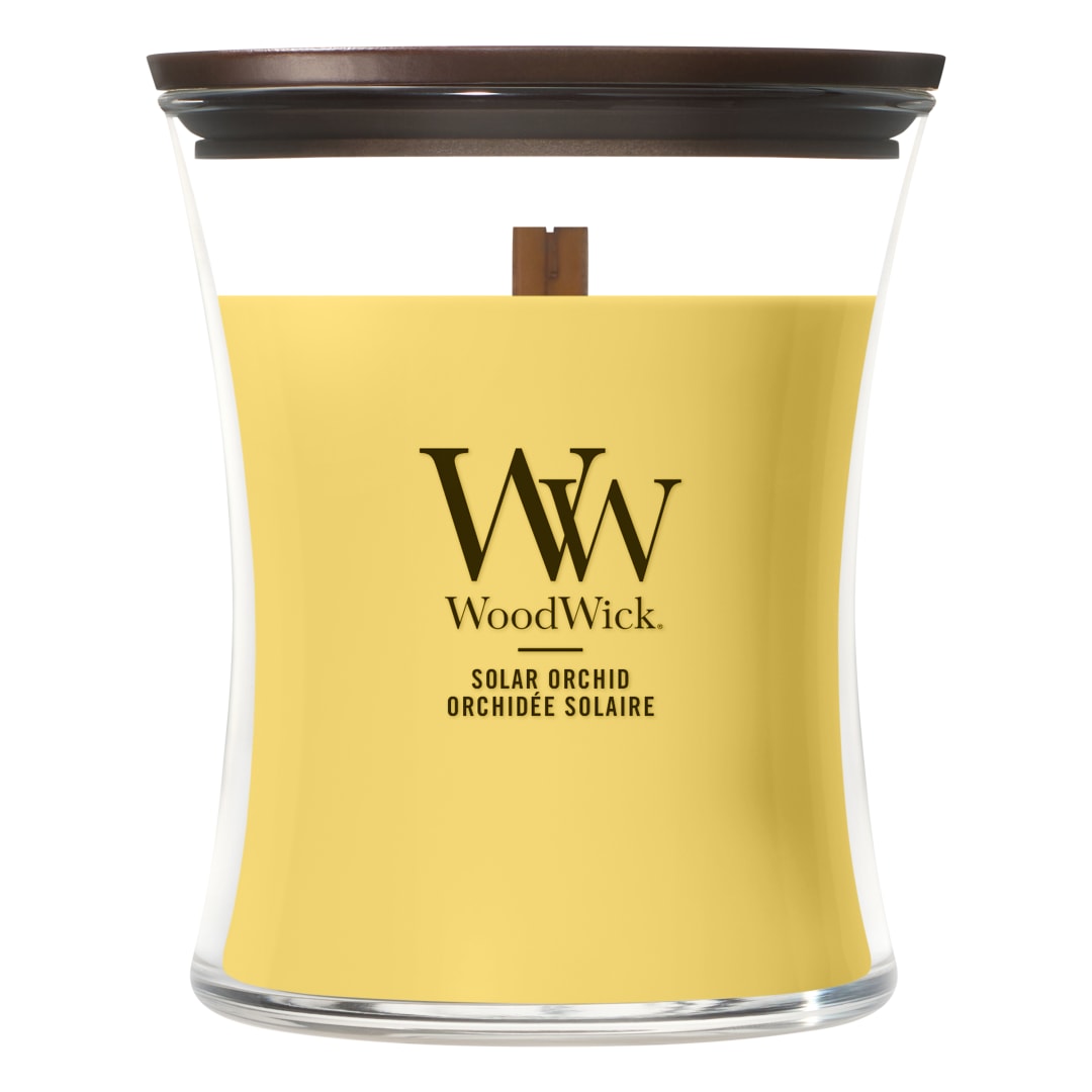 WoodWick Vela perfumada | Vela de tamaño mediano en forma de reloj de arena | Solar Orchid | Regalos perfectos para mujeres