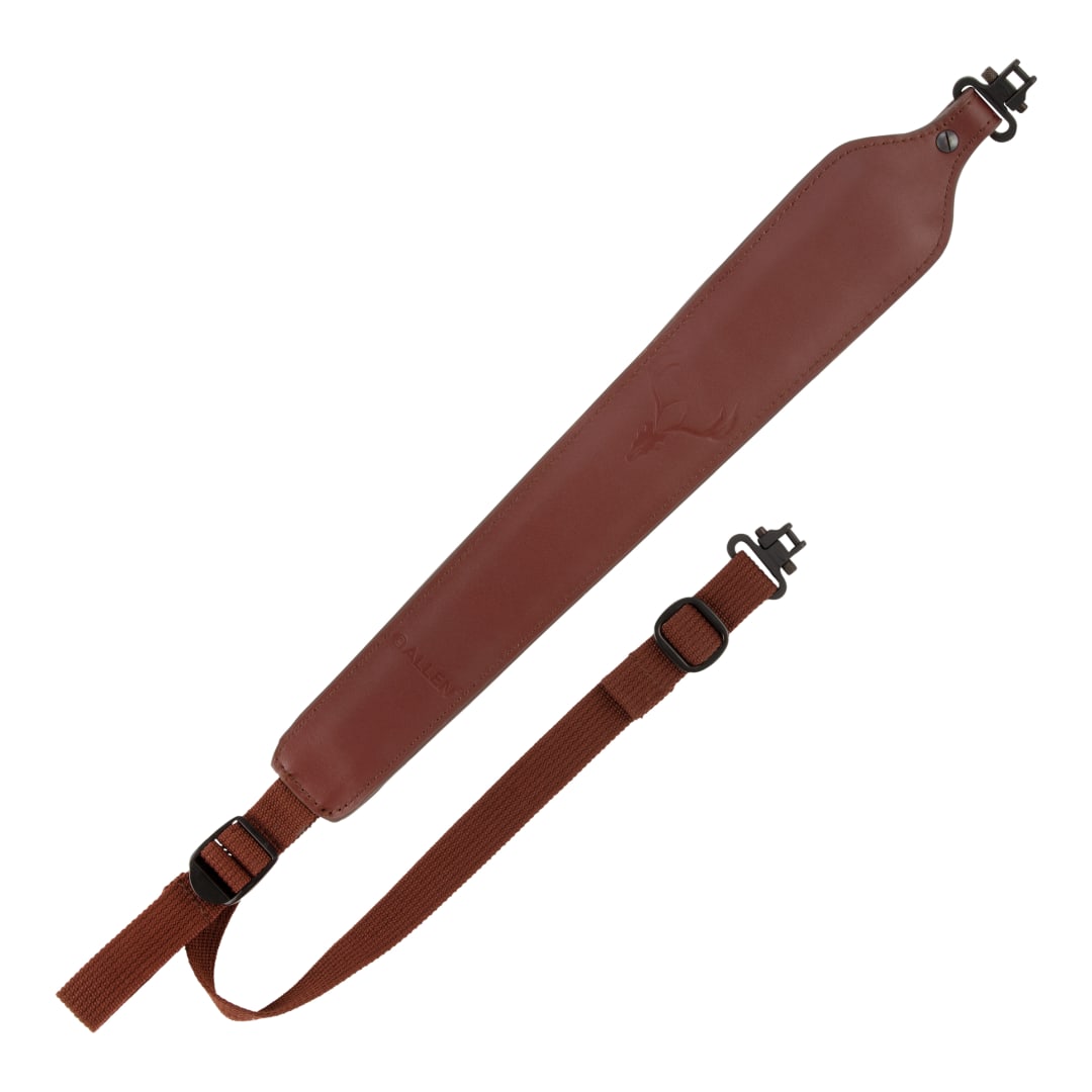 Deer Head Padded Leather Rifle Sling with Swivels, Brown