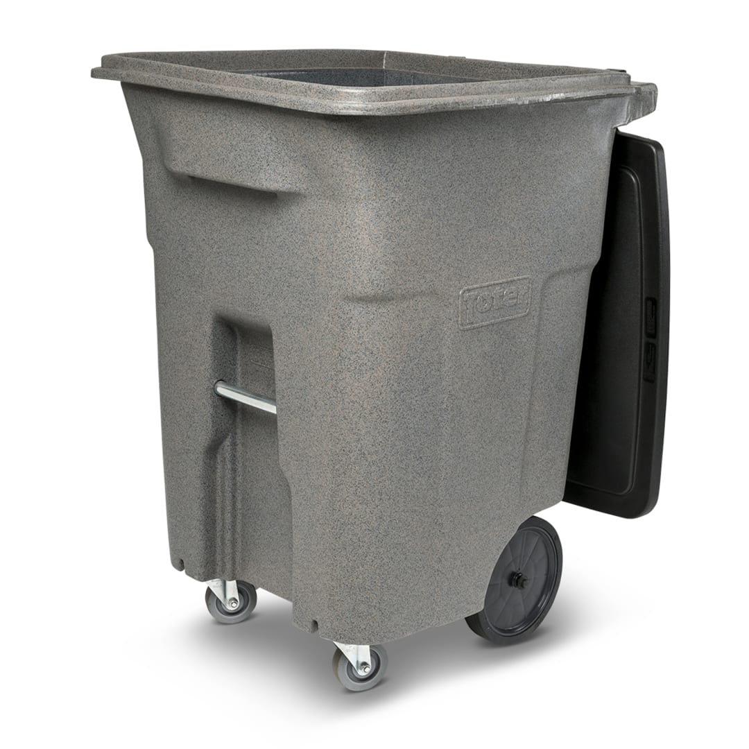 96 Gal. Graystone Trash Can with Wheels and Locking Lid (2 caster wheels 2 stationary wheels)