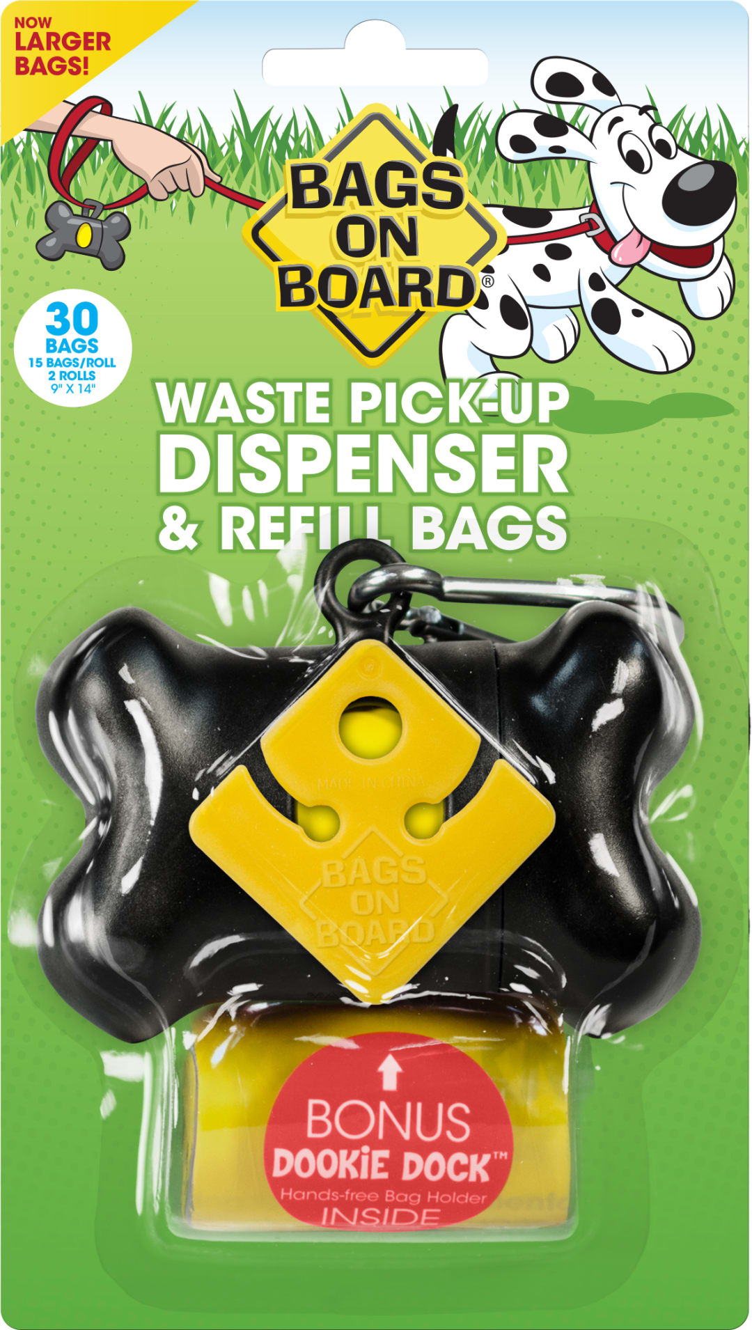 Bags on Board Dog Poop Bags Dispenser with 30 Refill Bags | Bone Design Attaches to Most Leashes