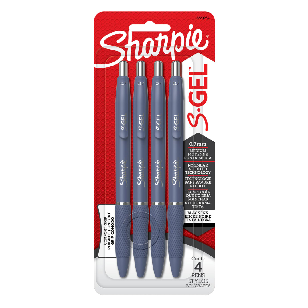 Sharpie S-Gel, Gel Pens, Medium Point (0.7mm),  Moonlit Midnight Barrel, Black Ink, 4 Count