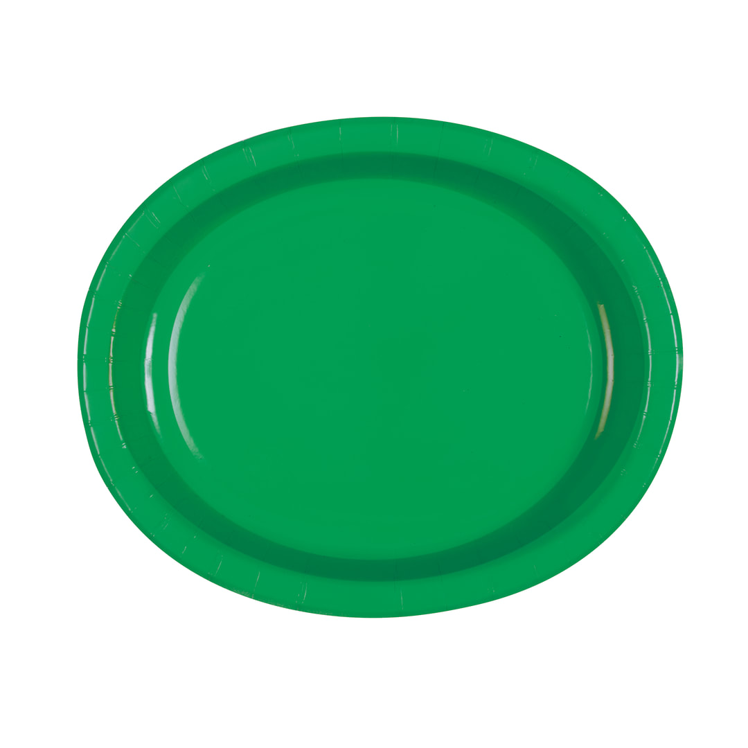 Emerald Green Solid Oval Plates, 8ct