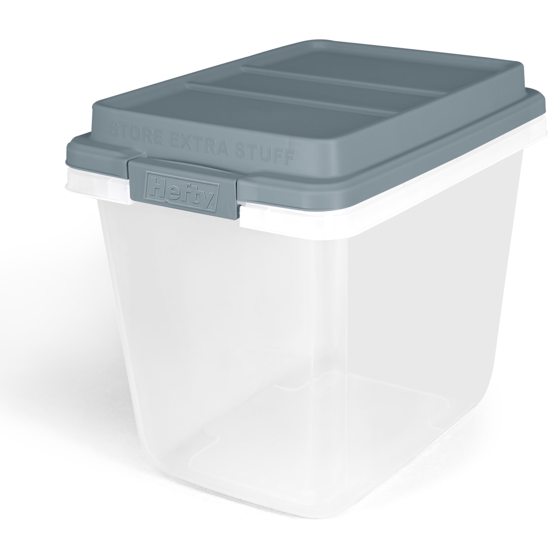 Hefty 32 Qt. Clear Storage Bin with Smoke Blue HI-RISE Lid 