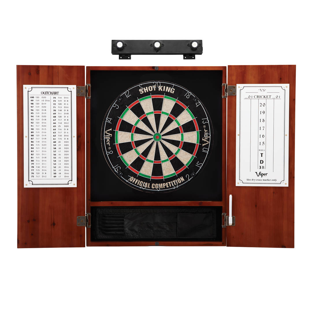 Viper Shot King Sisal Dartboard, Metropolitan Cinnamon Cabinet & Shadow Buster Dartboard Lights