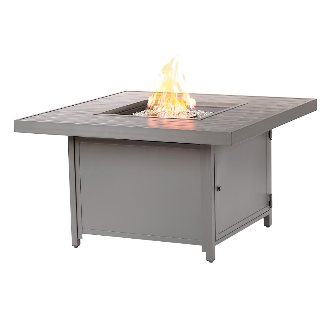 Square 42 in. x 42 in. Aluminum Propane Fire Pit Table with Glass Beads, Two Covers, Lid, 55,000 BTUs in Grey Finish