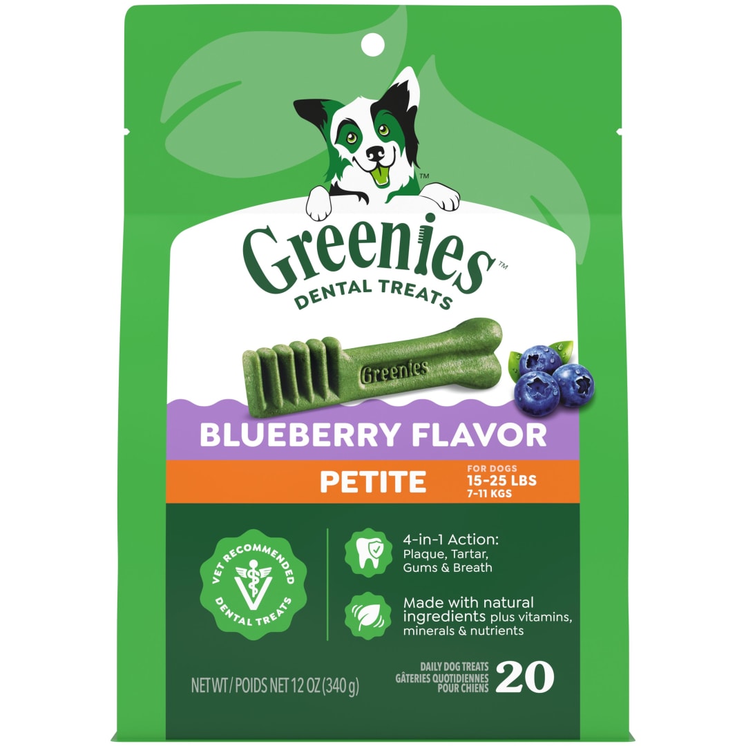 GREENIES Petite Natural Dog Dental Care Chews Oral Health Dog Treats Blueberry Flavor, 12 oz. Pack (20 Treats)