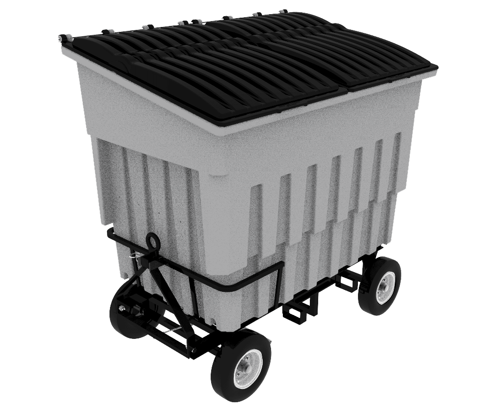 3 Cubic Yard 1500 lbs. Capacity Rapid Speed Towable Mobile Truck with Attached Black Lid - Industrial Gray