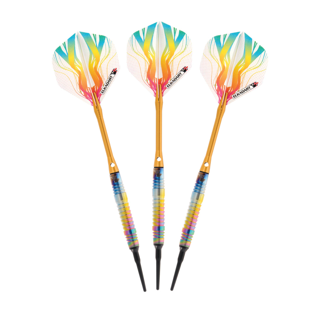 Elkadart Rainbow 90% Tungsten Soft Tip Darts Multi Color Titanium Coating Shark Fin Barrel 16 Grams
