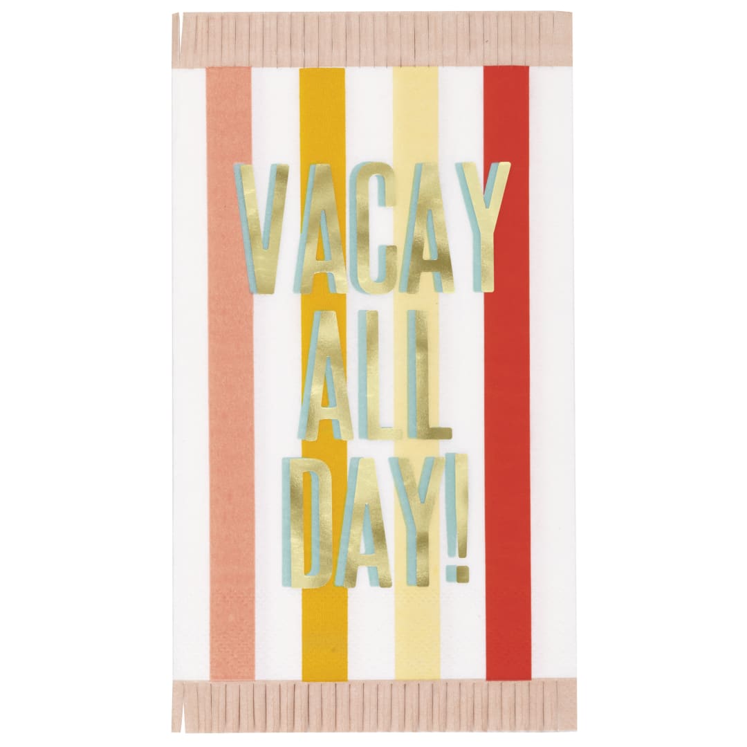 Poolside Summer "Vacay All Day" Fringed Guest Towels, 16ct - Foil Stamping