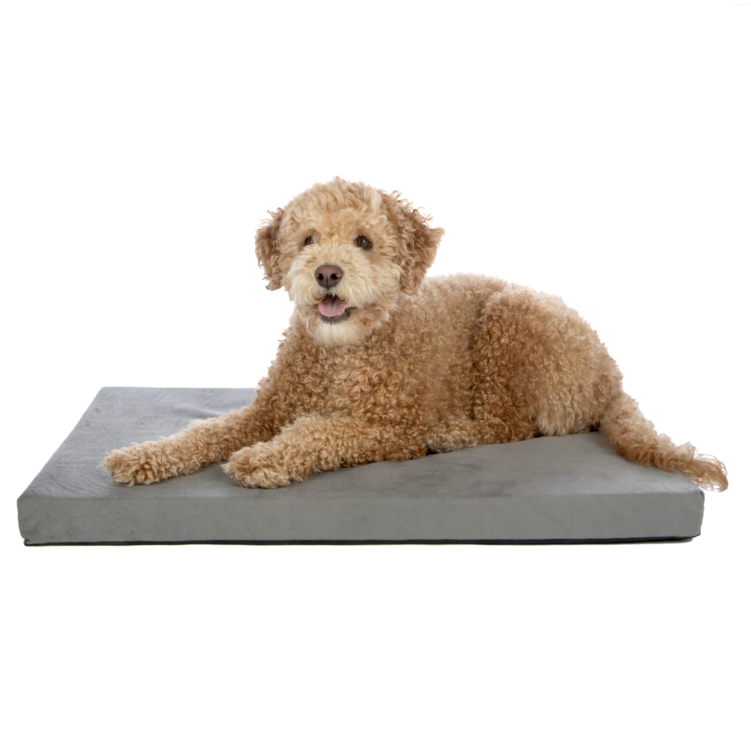 FurHaven Restful Dreamer Velvet Covered Orthopedic Foam Deluxe Crate Mat, Gray, Medium